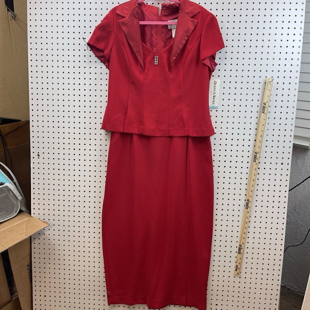 Vintage W Tags Danny & Nicole Red Cap Sleeve Midi‎ Jacket Tailored S 16 Long